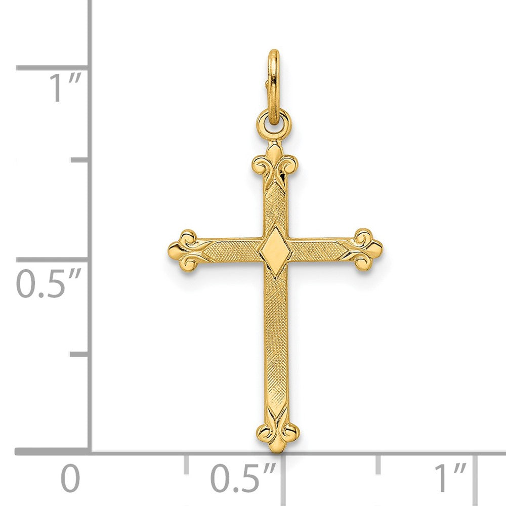 14K Gelbgold 14K Poliert und Strukturiert Massiv Diamant Form Kreuz Anhänger