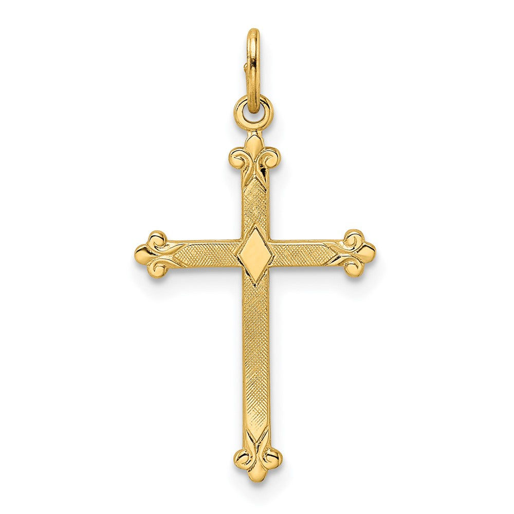 14K Gelbgold 14K Poliert und Strukturiert Massiv Diamant Form Kreuz Anhänger