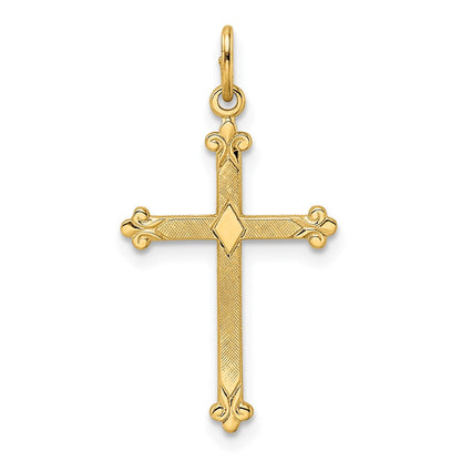 14K Gelbgold 14K Poliert und Strukturiert Massiv Diamant Form Kreuz Anhänger