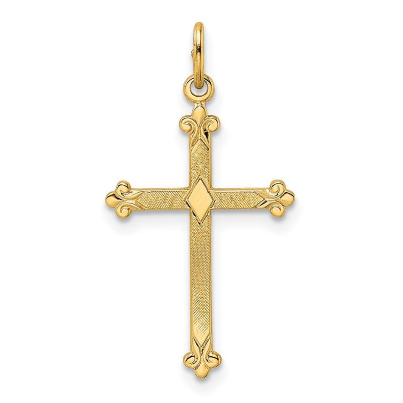 14K Gelbgold 14K Poliert und Strukturiert Massiv Diamant Form Kreuz Anhänger
