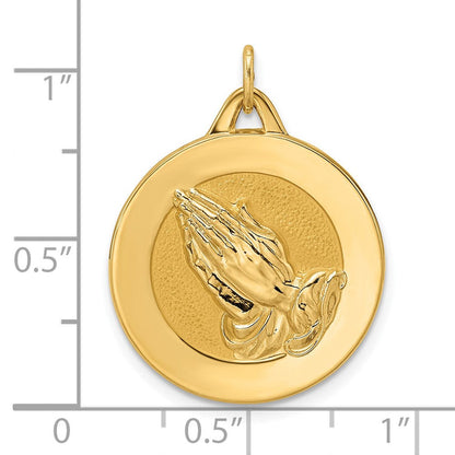14K Gelbgold polierter und mattierter massiver Betende-Hände-Scheiben-Anhänger