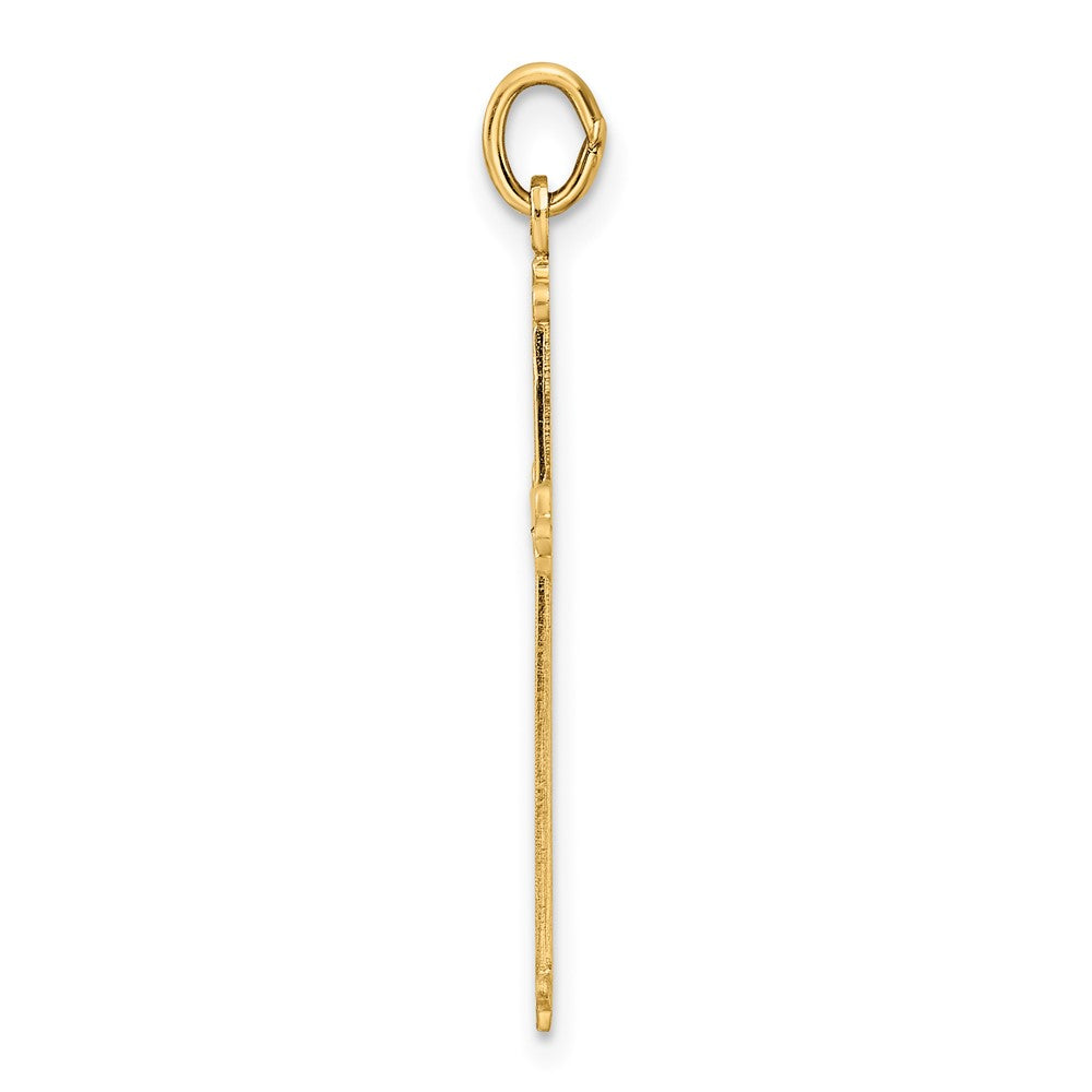 14K Gelbgold 14K Poliert und Strukturiert Massiv Diamant Form Kreuz Anhänger