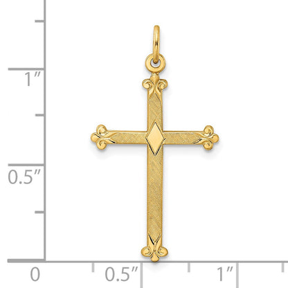 14K Gelbgold 14K Poliert und Strukturiert Massiv Diamant Form Kreuz Anhänger
