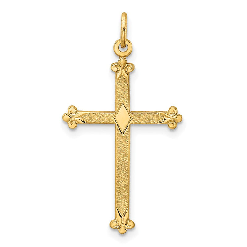 14K Gelbgold 14K Poliert und Strukturiert Massiv Diamant Form Kreuz Anhänger