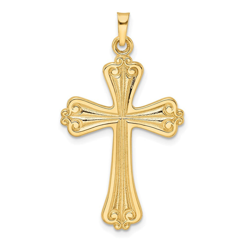 14 Karat Gelbgold Polierter Massiver Fantasie-Kreuz-Anhänger
