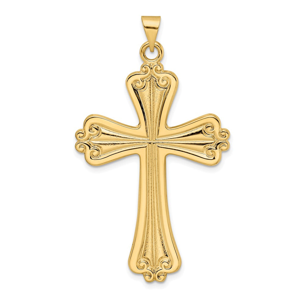 14 Karat Gelbgold polierter massiver Fantasie-Kreuz-Anhänger