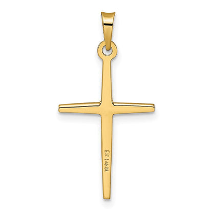 14K Bicolor-Gold Polierter Massiver Kreuzanhänger mit Diamantform-Mitte