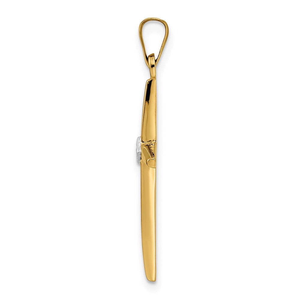14K Bicolor-Gold polierter massiver Kreuzanhänger mit Diamant-förmigem Mittelteil