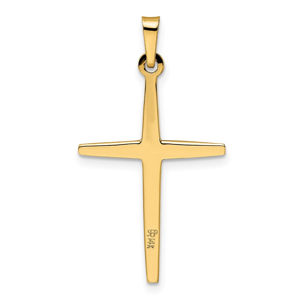 14K Bicolor-Gold polierter massiver Kreuzanhänger mit Diamant-förmigem Mittelteil