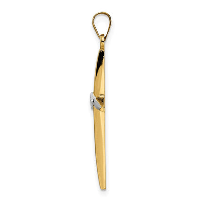 14K Bicolor-Gold polierter massiver Kreuzanhänger mit Diamantform-Zentrum