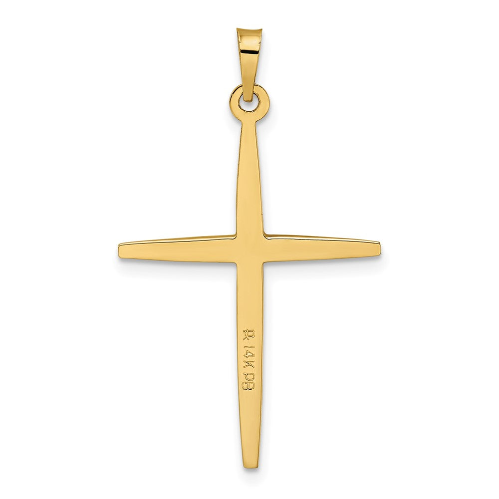 14K Bicolor-Gold polierter massiver Kreuzanhänger mit Diamantform-Zentrum