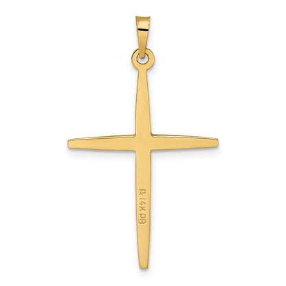 14K Bicolor-Gold polierter massiver Kreuzanhänger mit Diamantform-Zentrum