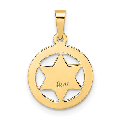 14K Gelbgold Poliert und Strukturiert Massiv Stern Of David in Rahmen Anhänger