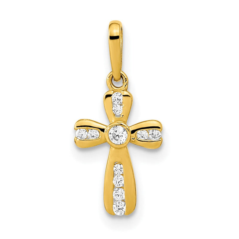 14K Gelbgold 14K Poliert Zirkonia Kreuz Anhänger