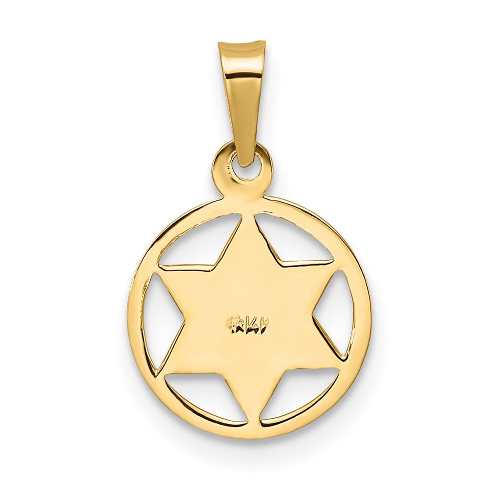 14K Gelbgold 14K Poliert Massiv Emailliert Stern Of David in Rahmen Anhänger