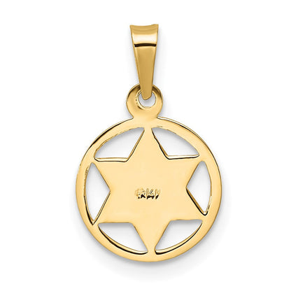 14K Gelbgold 14K Poliert Massiv Emailliert Stern Of David in Rahmen Anhänger