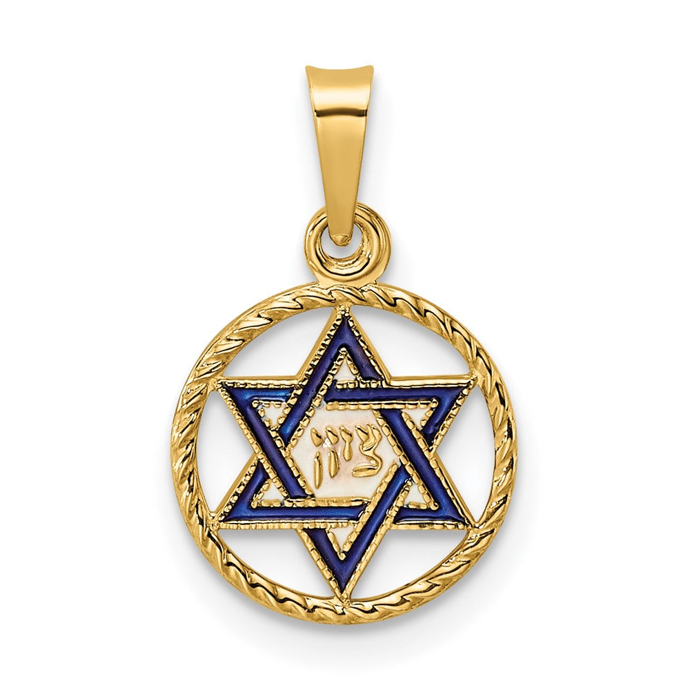 14K Gelbgold 14K Poliert Massiv Emailliert Stern Of David in Rahmen Anhänger