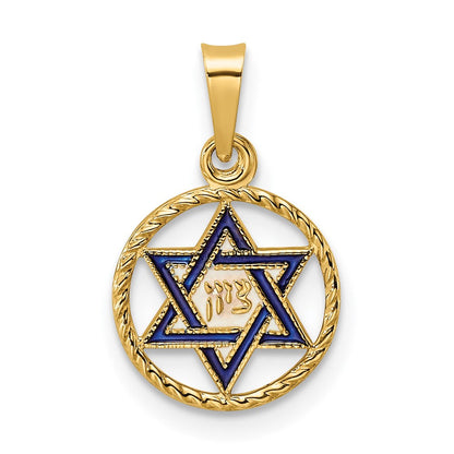 14K Gelbgold 14K Poliert Massiv Emailliert Stern Of David in Rahmen Anhänger