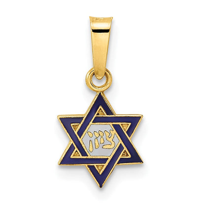 14K Gelbgold 14K Poliert und Emailliert Massiv Stern Of David Anhänger