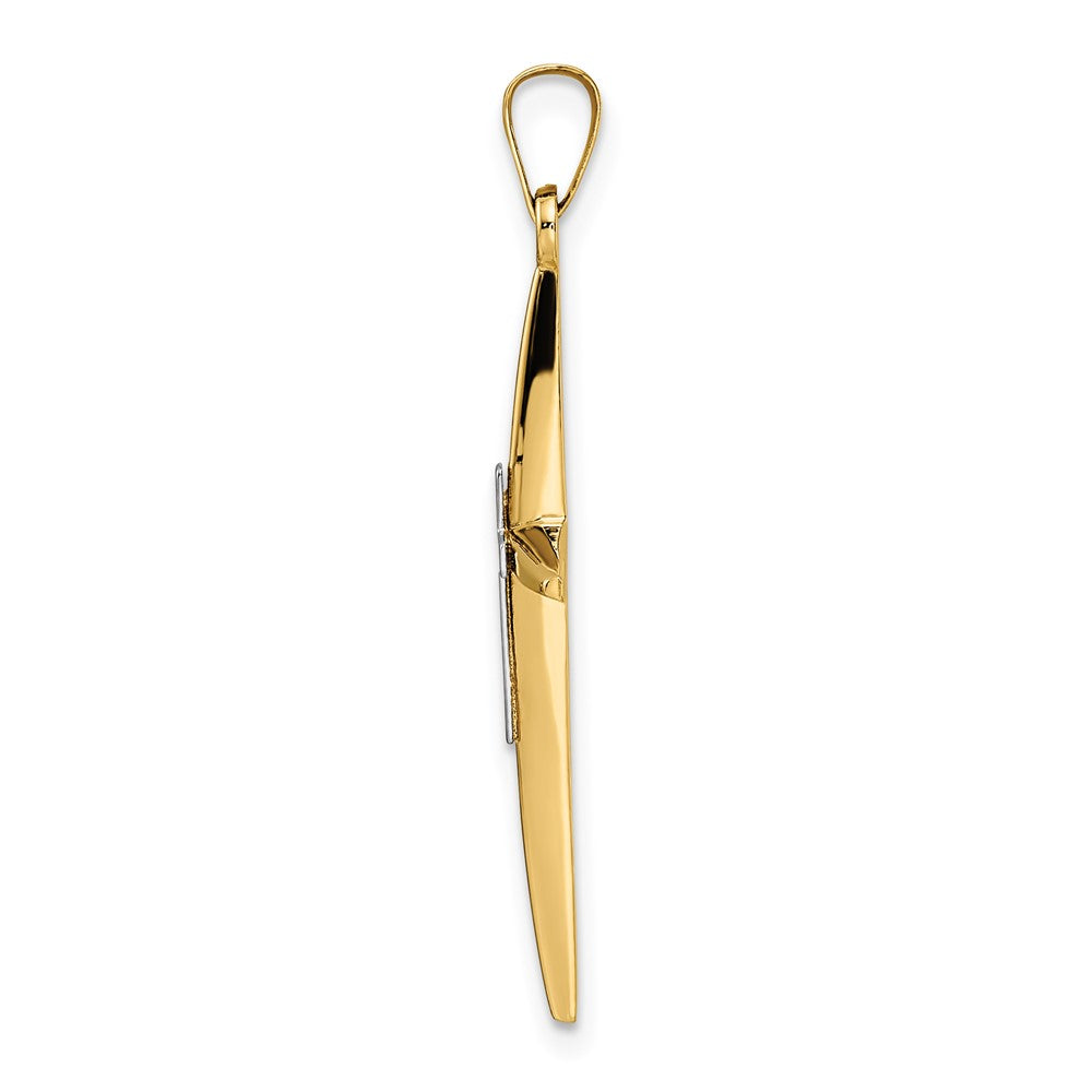 14K Bicolor Gold Polierter Massiver Doppelkreuz-Anhänger