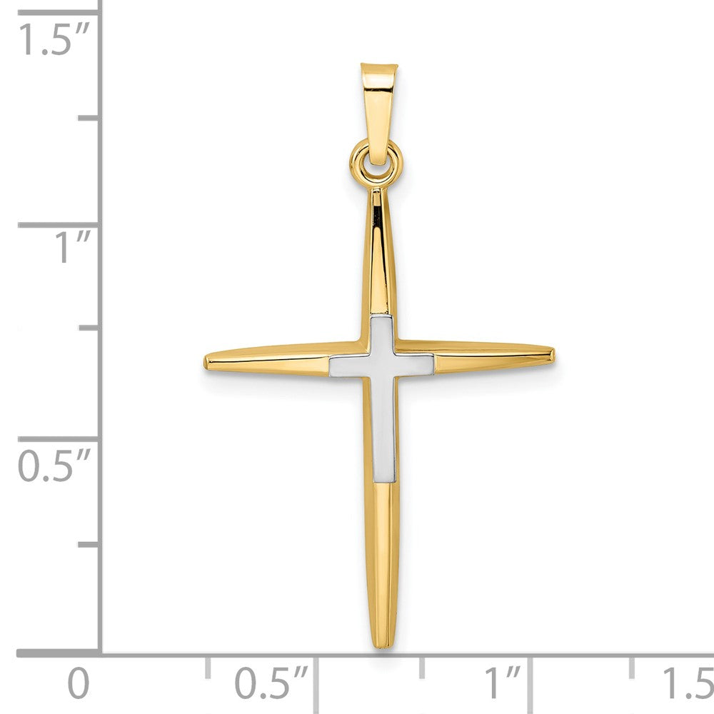 14K Bicolor Gold Polierter Massiver Doppelkreuz-Anhänger
