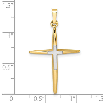 14K Bicolor Gold Polierter Massiver Doppelkreuz-Anhänger
