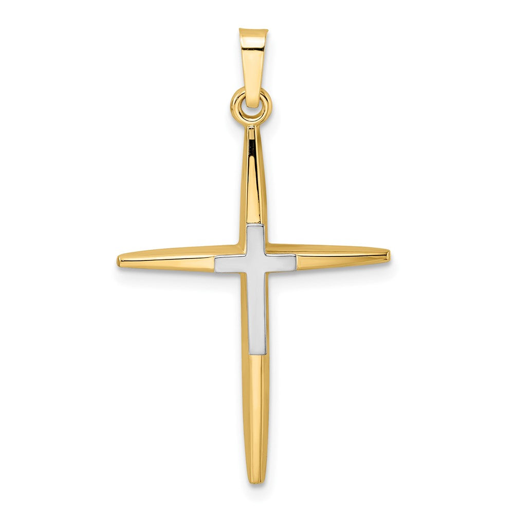 14K Bicolor Gold Polierter Massiver Doppelkreuz-Anhänger