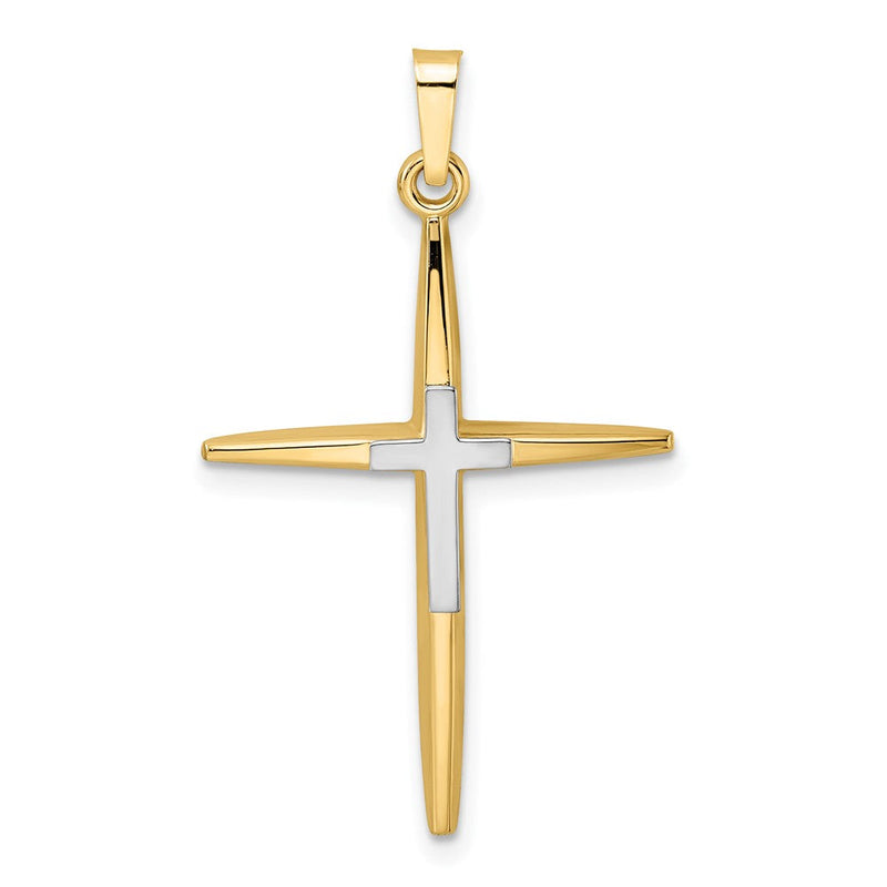 14K Bicolor Gold Polierter Massiver Doppelkreuz-Anhänger