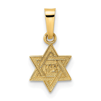 14K Gelbgold 14K Poliert & Strukturiert Massiv Stern Of David Anhänger