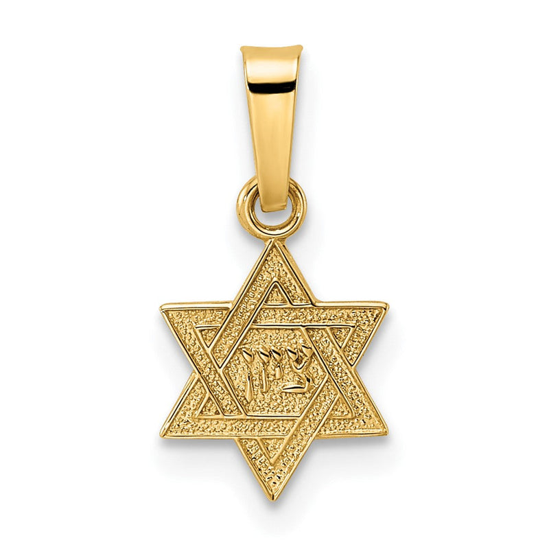 14K Gelbgold 14K Poliert & Strukturiert Massiv Stern Of David Anhänger