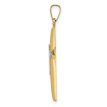 14K Bicolor Gold Polierter Massiver Doppelkreuz-Anhänger