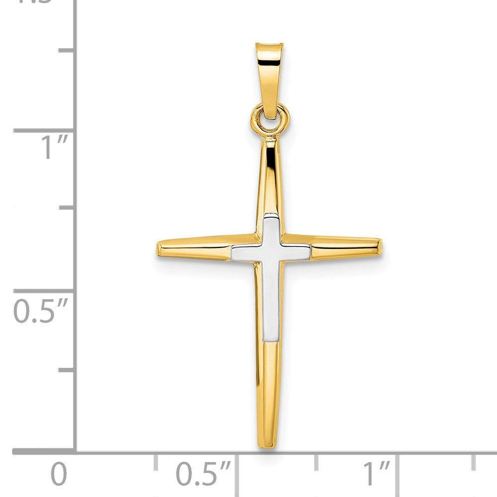14K Bicolor Gold Polierter Massiver Doppelkreuz-Anhänger