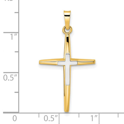 14K Bicolor Gold Polierter Massiver Doppelkreuz-Anhänger