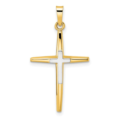 14K Bicolor Gold Polierter Massiver Doppelkreuz-Anhänger