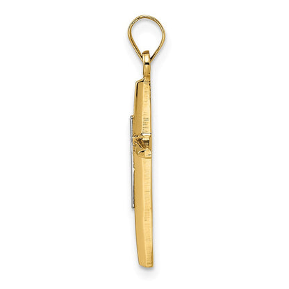 14K Bicolor Gold polierter massiver Doppelkreuz-Anhänger