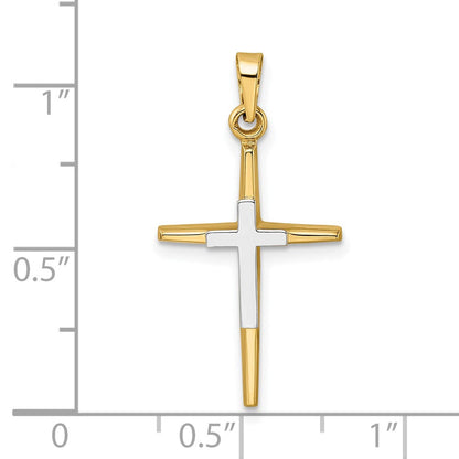 14K Bicolor Gold polierter massiver Doppelkreuz-Anhänger