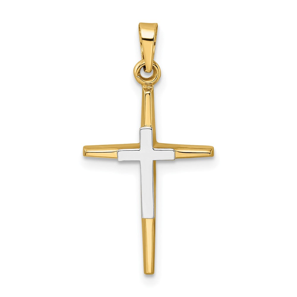 14K Bicolor Gold polierter massiver Doppelkreuz-Anhänger