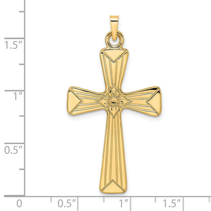 14K Gelbgold Polierter Kreuzanhänger mit Blume in der Mitte, massiv