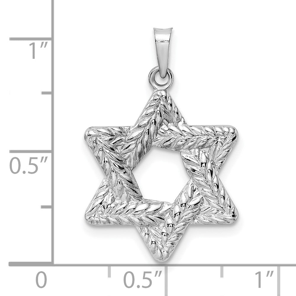 14K Weißgold Anhänger, Davidstern, poliert und texturiert, massiv