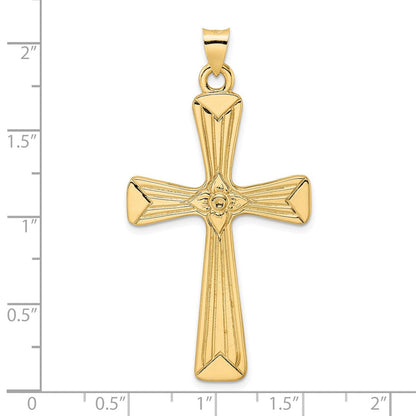 14K Gelbgold Polierter Kreuzanhänger mit Blume in der Mitte, massiv