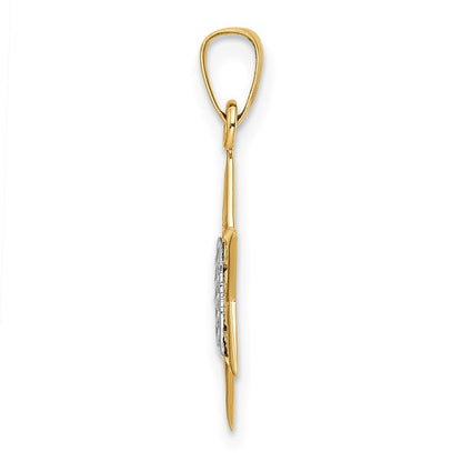 14K Bicolor Gold polierter massiver Stern- und Tora-Anhänger