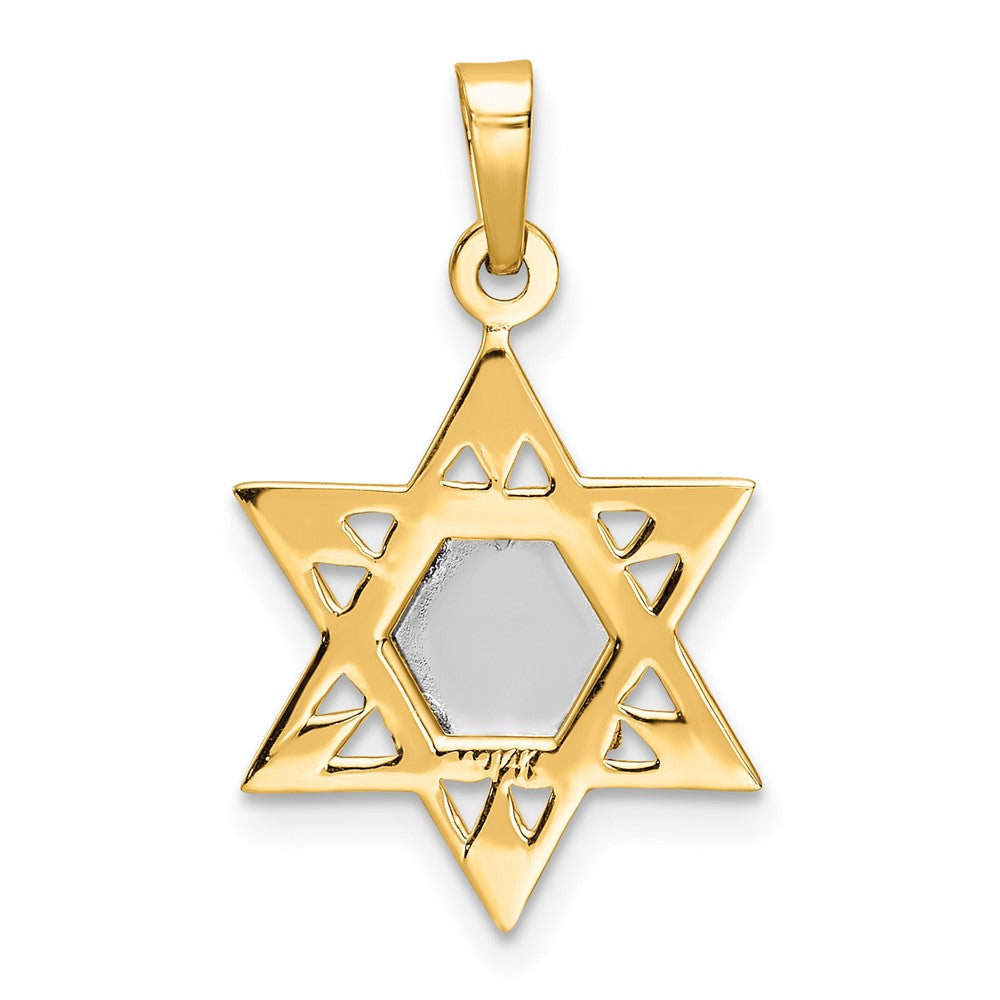 14K Bicolor Gold polierter massiver Stern- und Tora-Anhänger
