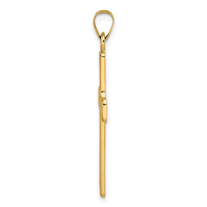 14K Gelbgold Polierter Massiver Blumen-Mittel-Kreuzanhänger