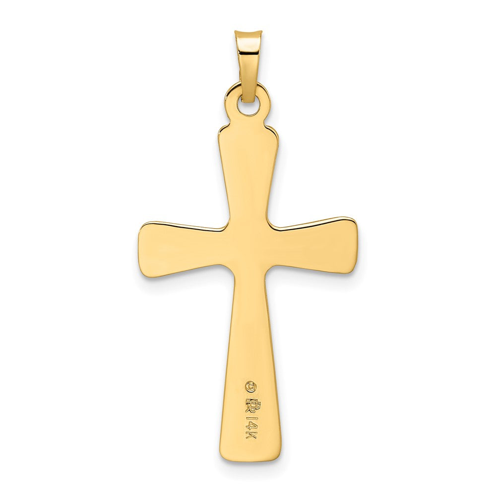 14K Gelbgold Polierter Massiver Blumen-Mittel-Kreuzanhänger