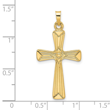 14K Gelbgold Polierter Massiver Blumen-Mittel-Kreuzanhänger