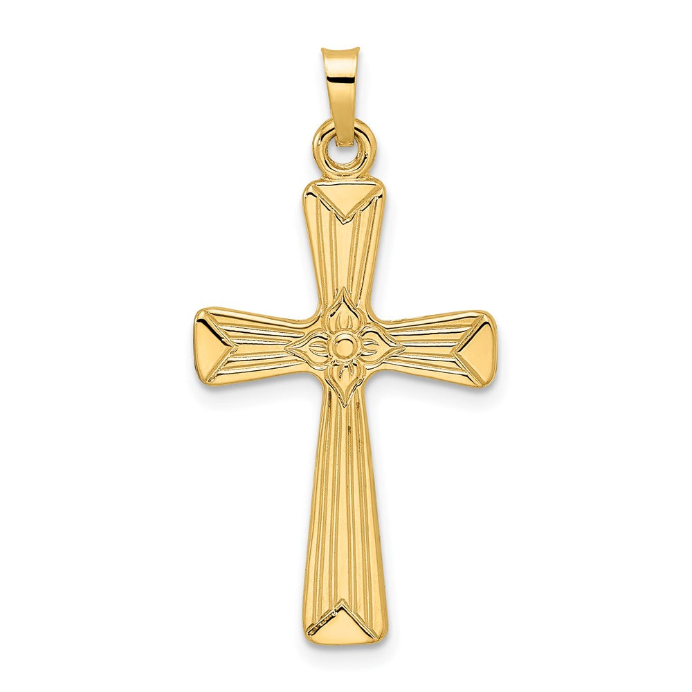 14K Gelbgold Polierter Massiver Blumen-Mittel-Kreuzanhänger