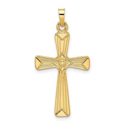 14K Gelbgold Polierter Massiver Blumen-Mittel-Kreuzanhänger