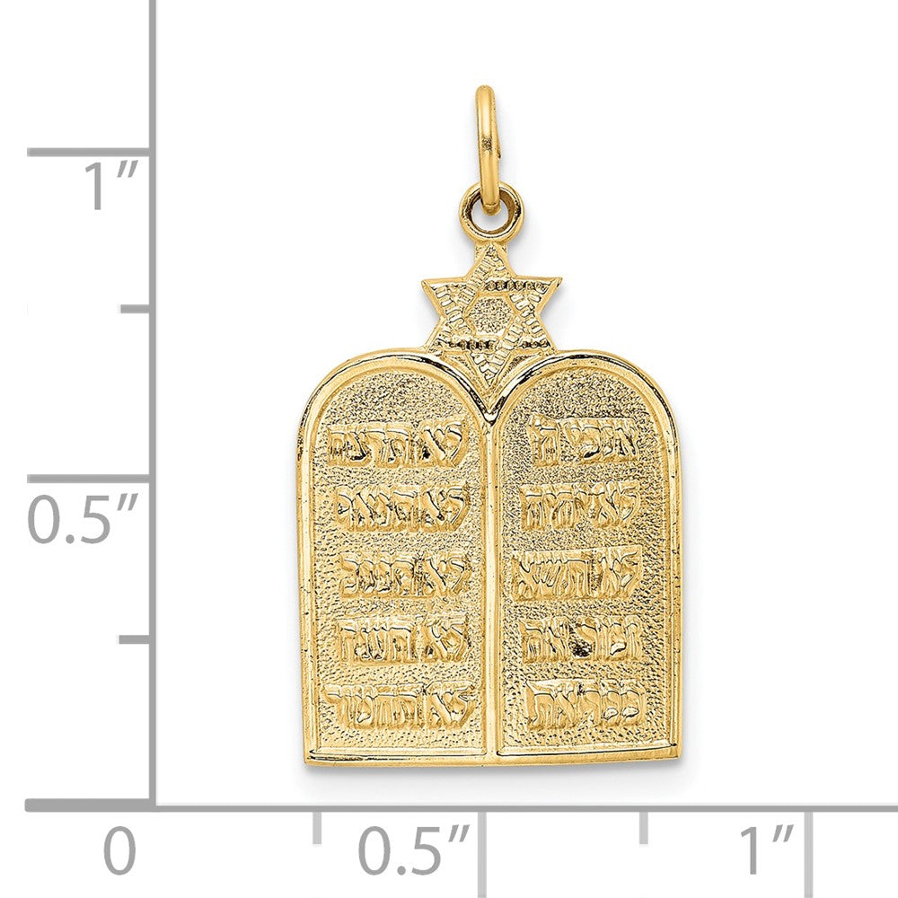 14K Gelbgold Polierter Massiver Anhänger mit Zehn Geboten und Stern