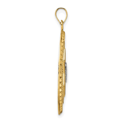 14K Bicolorgold Massiver Anhänger mit Stern und Tora im Rahmen