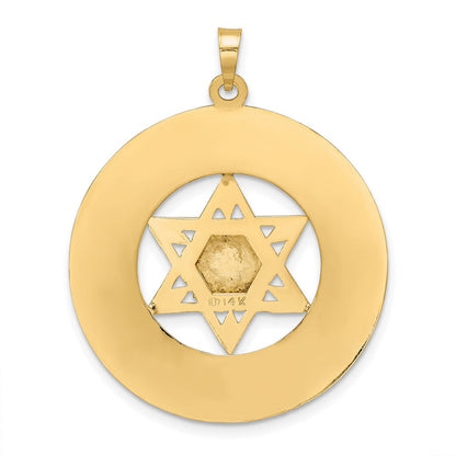 14K Bicolorgold Massiver Anhänger mit Stern und Tora im Rahmen